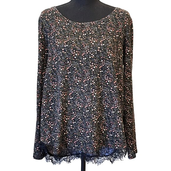 micro floral long sleeve tunic bow back lace trim XL Lauren Conrad - Picture 1 of 7